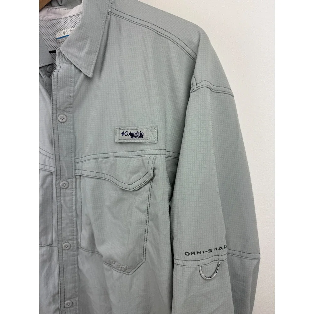 Columbia PFG Fishing Shirt Mens XL Gray Omni Shade Long Sleeve‎ Performance UPF